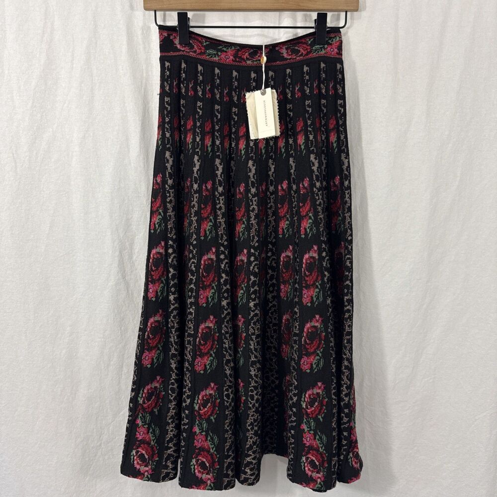 Cecilia Prado Anthropologie Roselle Black Red Floral Sweater Skirt Womens Sz P/S